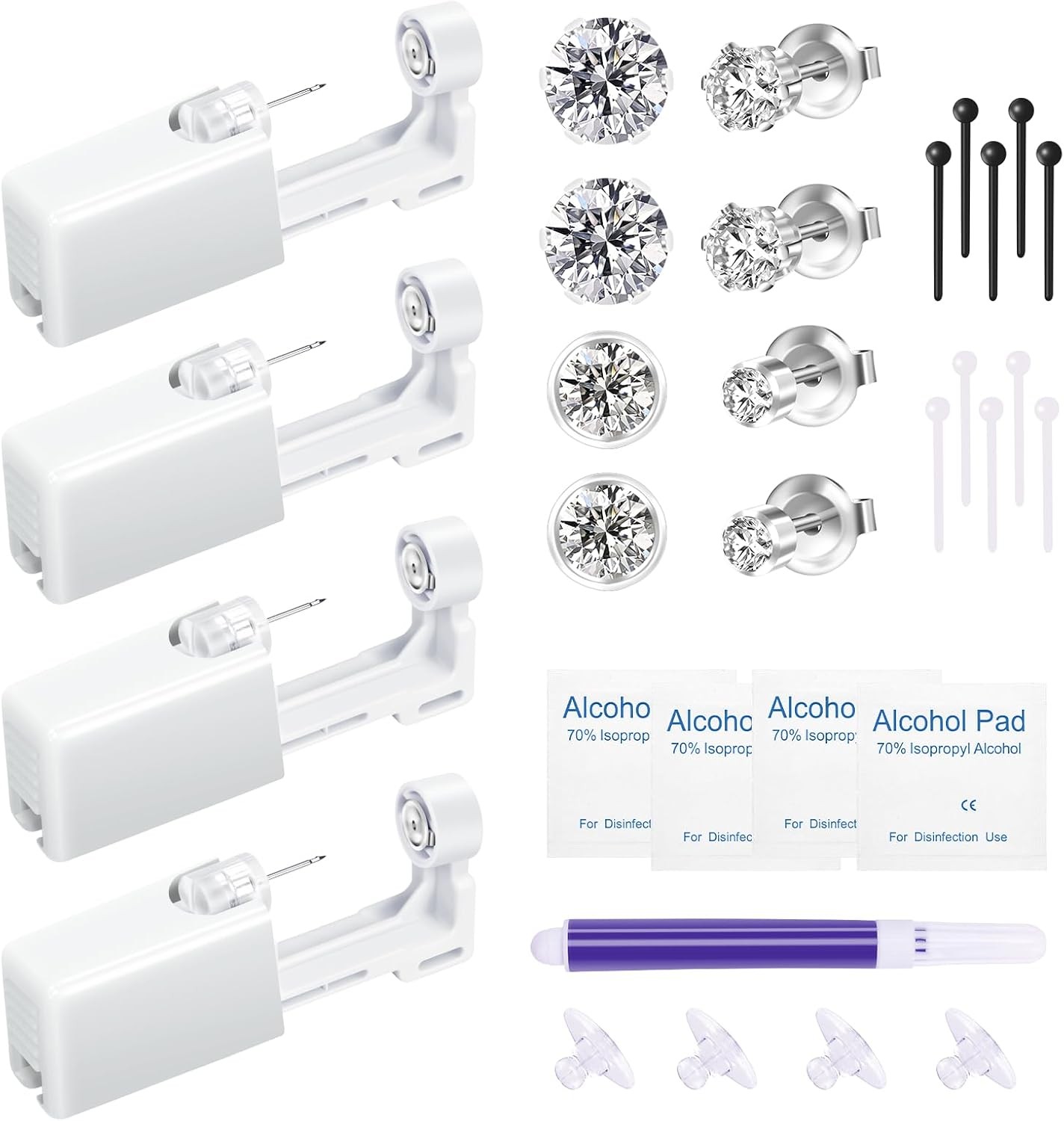 4pcs Ear Piercing Kit, Self Ear Piercing Gun, Easy And Safe Ear Piercing Gun Kit