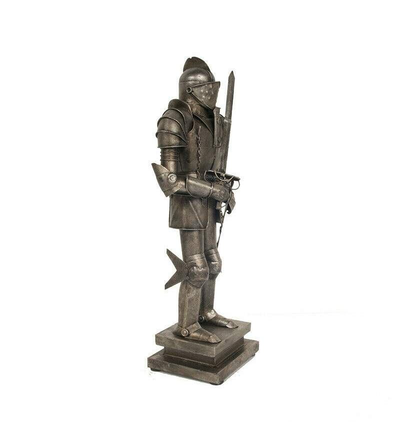 Medieval Knight Suit Of Armor Statue w Sword Metal Model 18" Figurine Home Decor