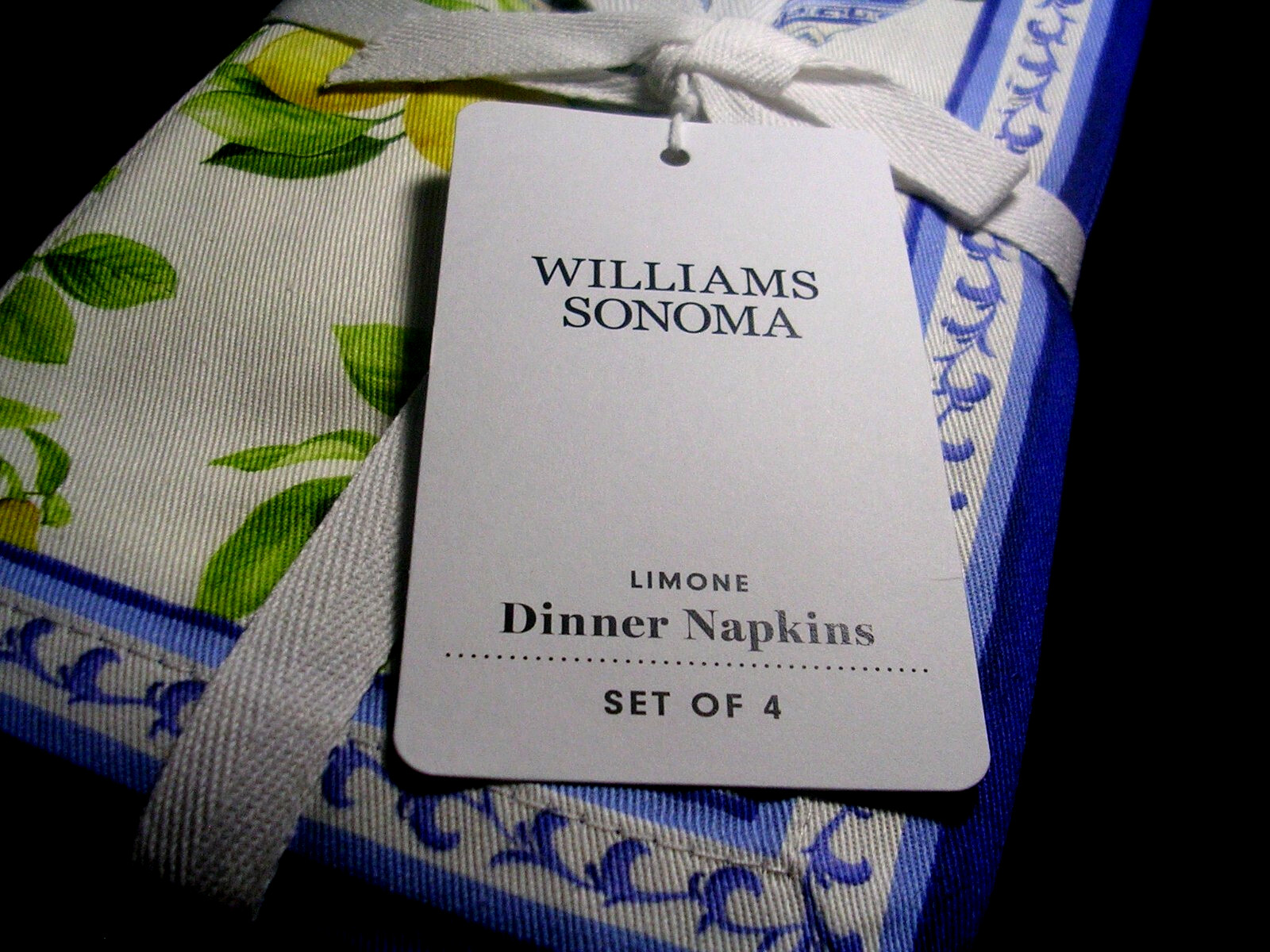 WILLIAMS SONOMA LIMONE DINNER NAPKINS 100% COTTON SET OF FOUR ITALY N/WITH TAGS