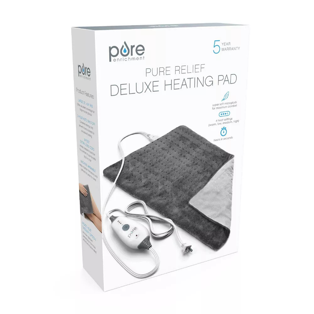 Pure Enrichment PureRelief 4 Heat 2hr Deluxe Electric Heating Pad Gray 12"x24"