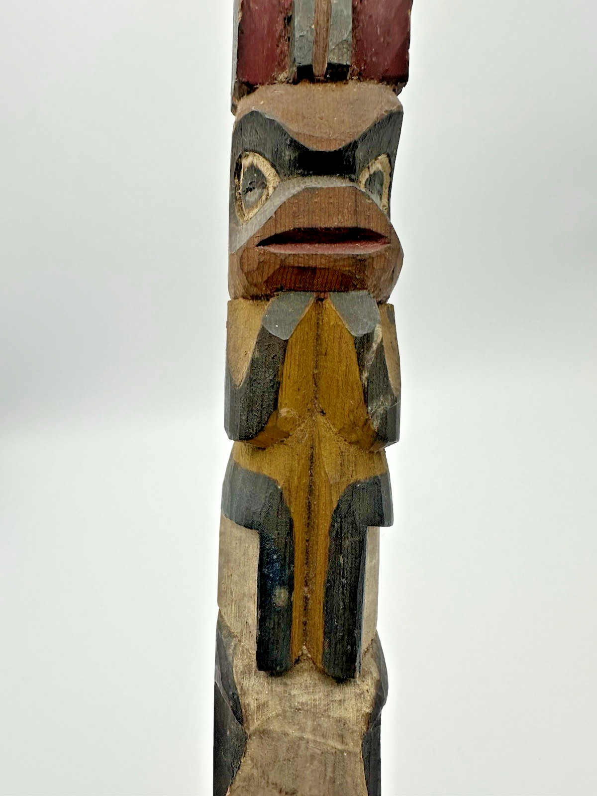 Old 12 1/4" Pacific Northwest Coast Carved Cedar Totem - Antique Native American