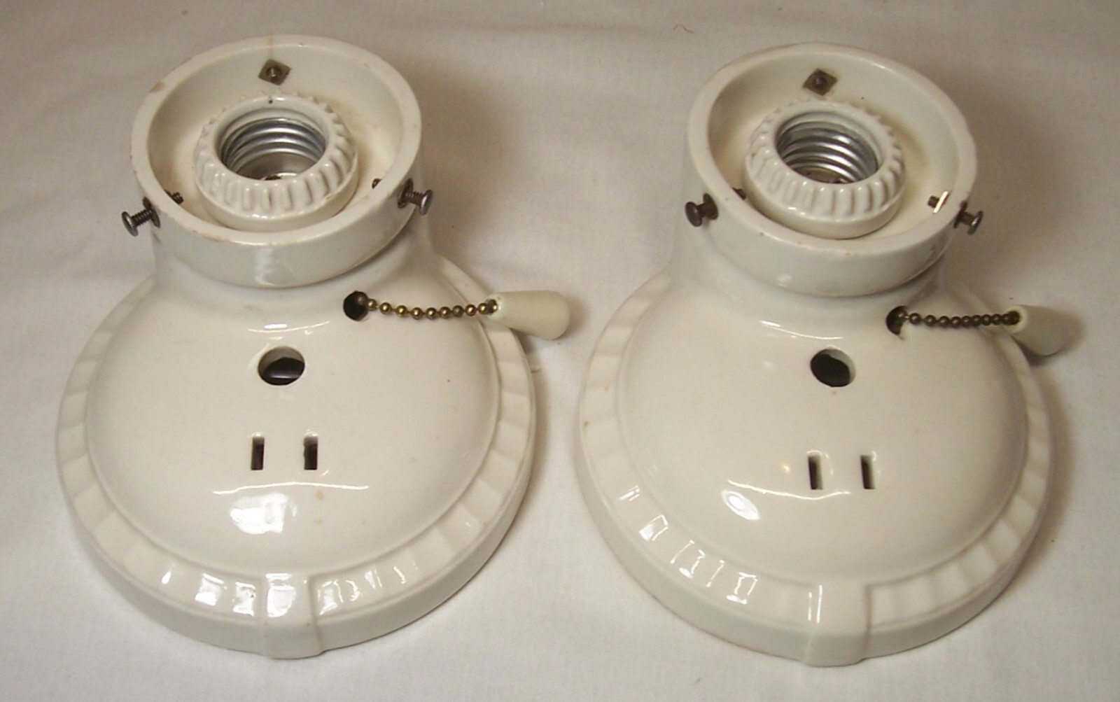 Antique Porcelain Sconce Pair Vtg Light Fixture Ceramic Art Deco Wired USA #F21