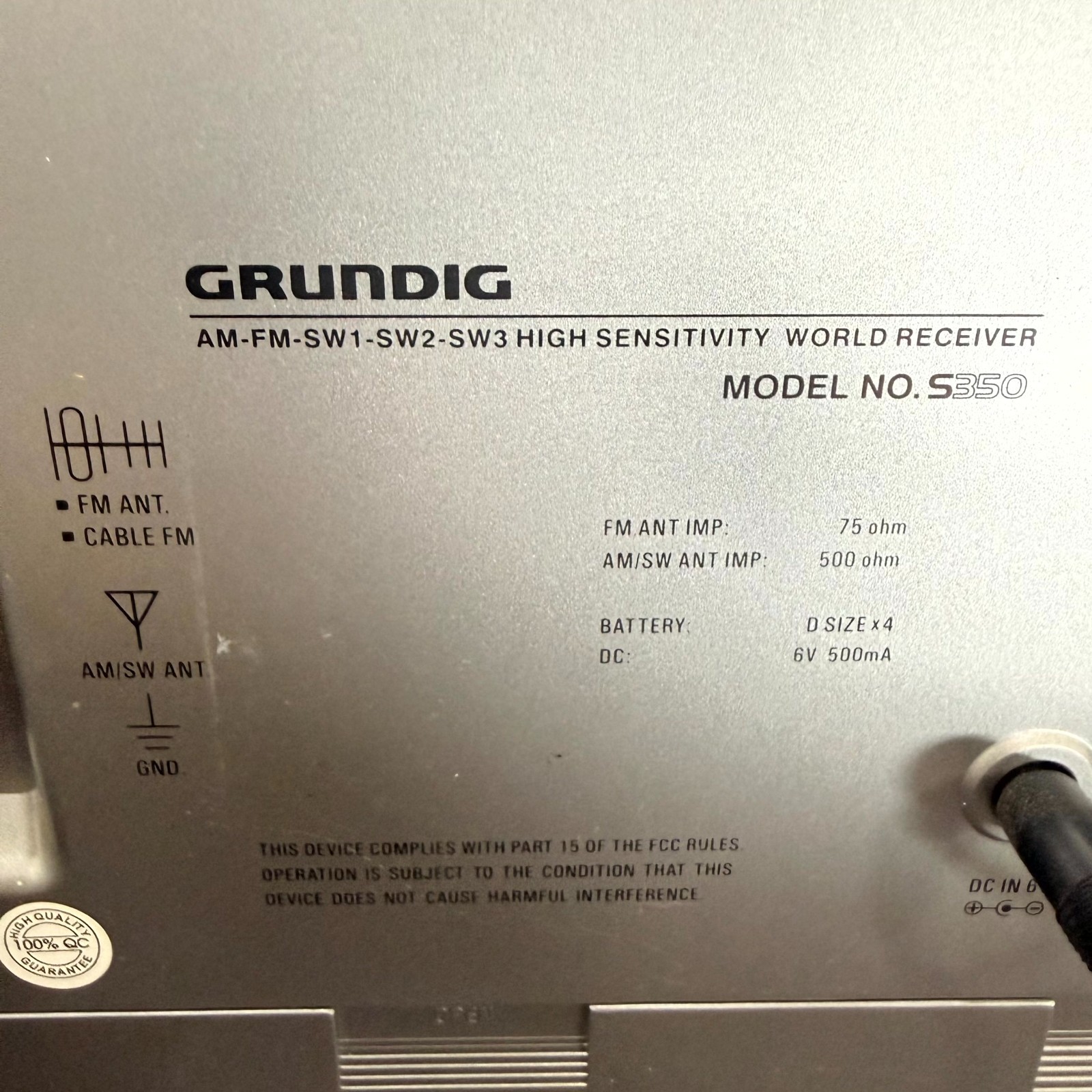 VTG Grundig S350 Short Wave Portable Field Radio AM/FM Built-in Speaker Silver