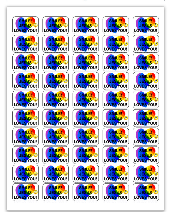 50  Smile, Jesus Loves You! Envelope Seals / Labels / Stickers, 1" by 1.5"