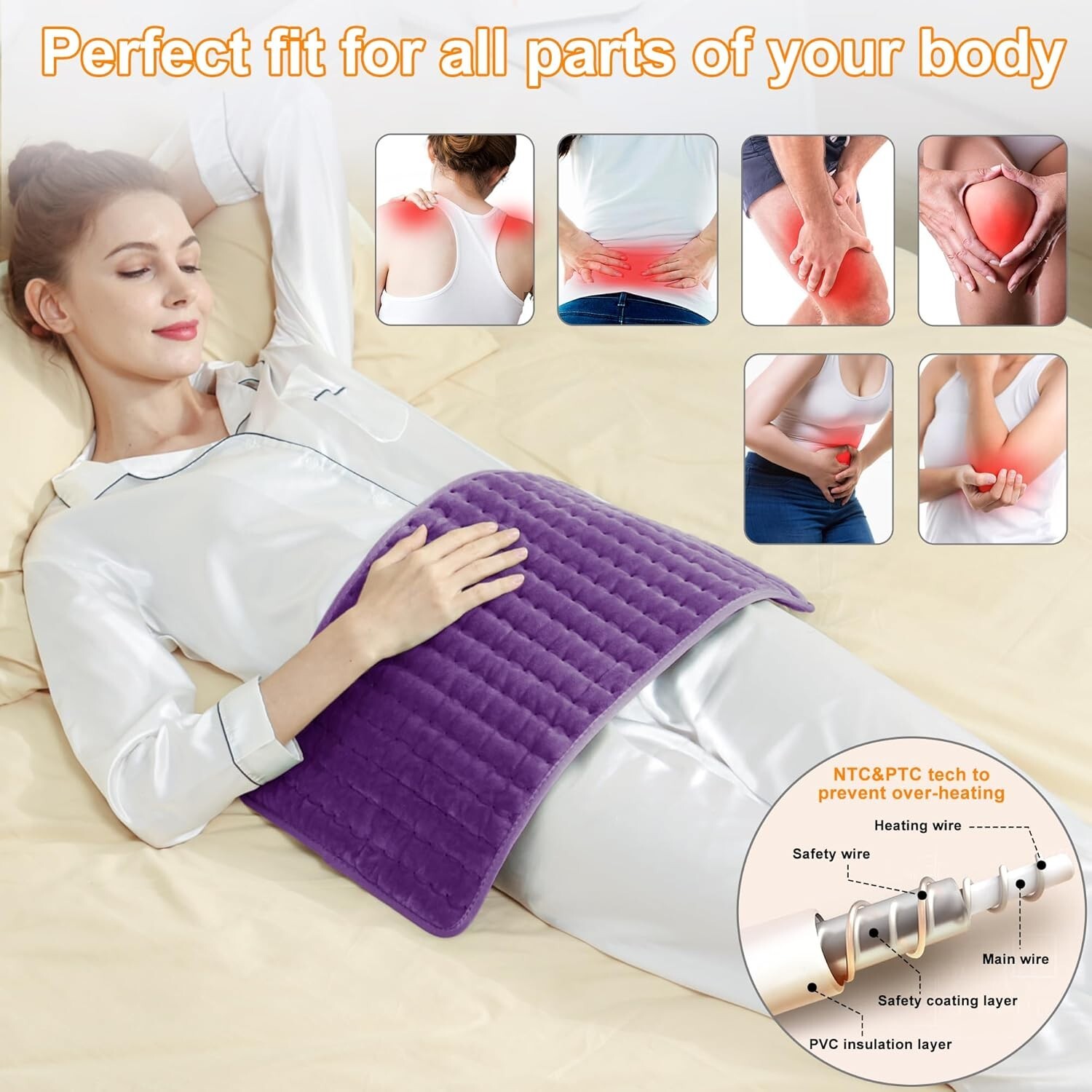Electric Heating Pad For Back Pain & Cramps Relief 12"x24"6 Level Auto Shut Off