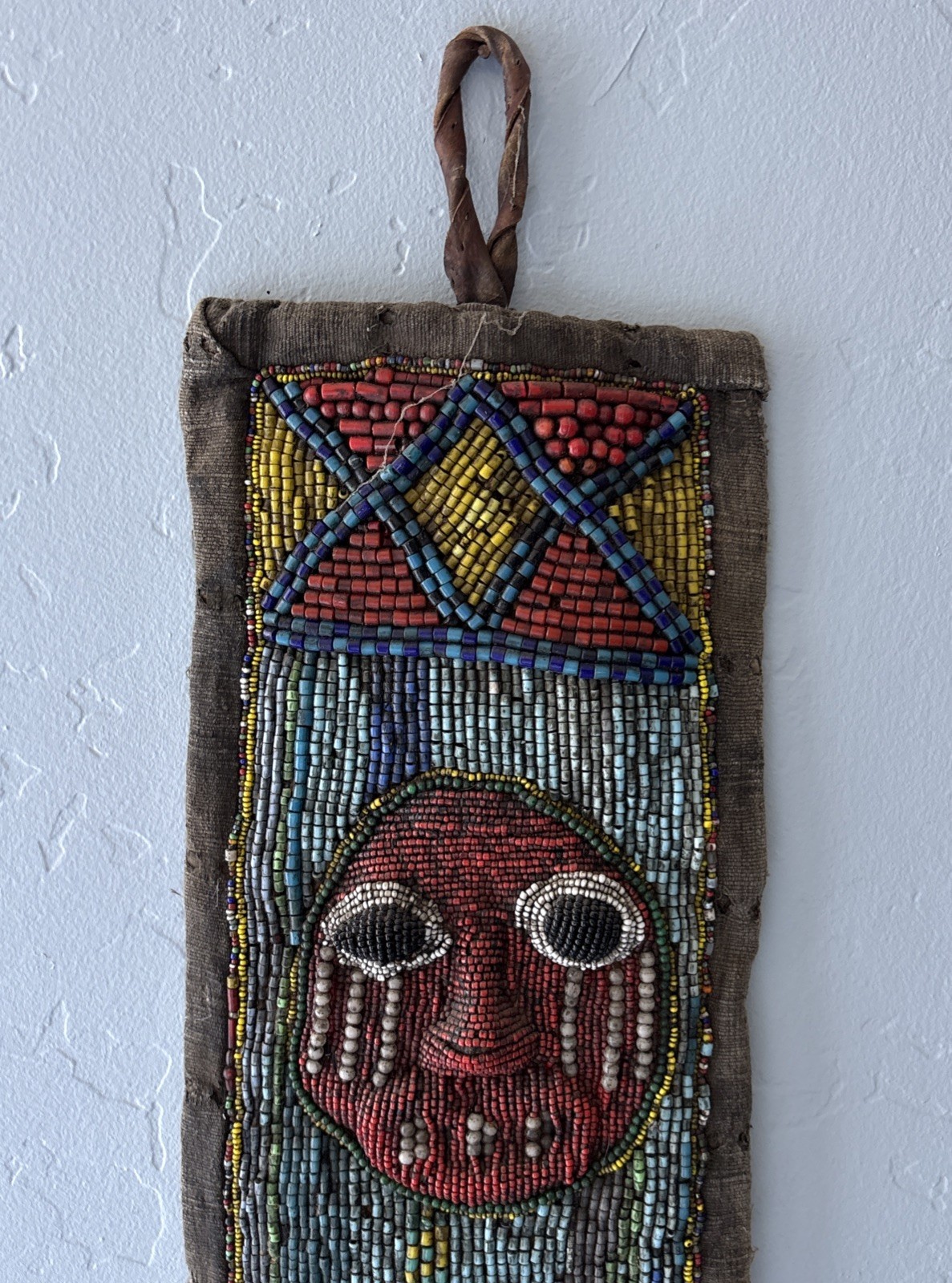 Yoruba Diviners Beaded Sash Nigeria Raised Beadwork Lizards Hanging Art 56” Vtg