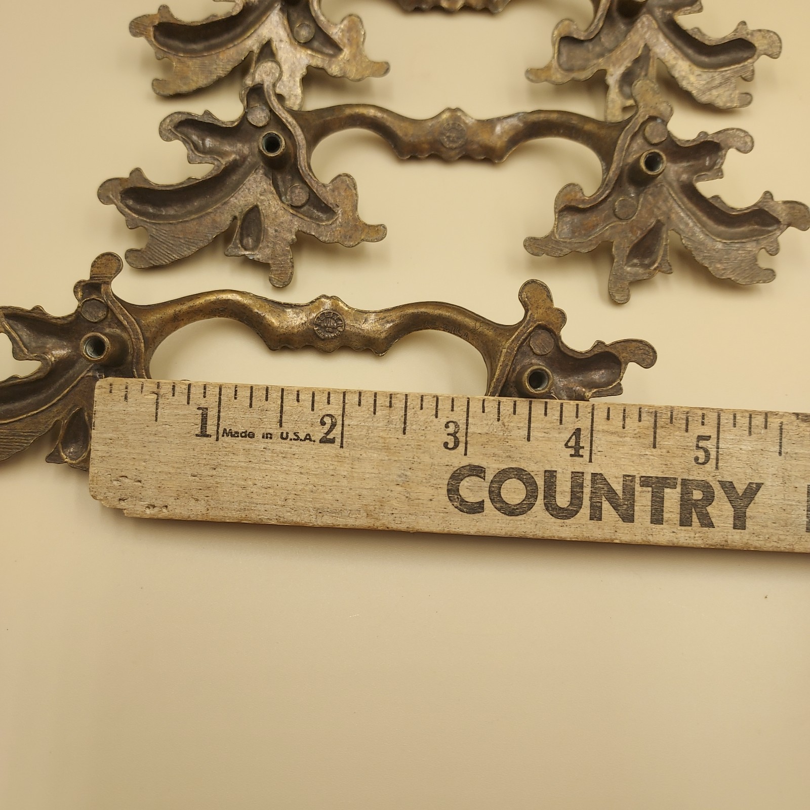 Set of 6 Vintage KEELER Brass French Provincial Drawer Pulls 3.5" Center Holes