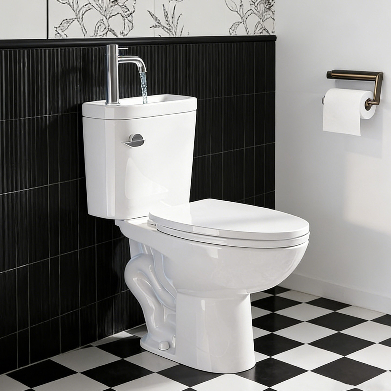 Two Piece Toilet with Sink 2 in 1 Toilet Bowl with Faucet 1.28 GPF Single Flush