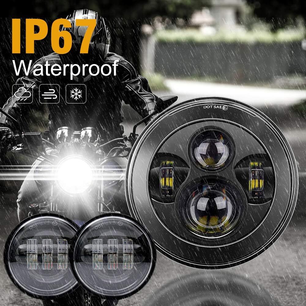 7" inch Led Headlight + 4.5" Fog Lights For Yamaha V-Star XVS 650 950 1100 1300