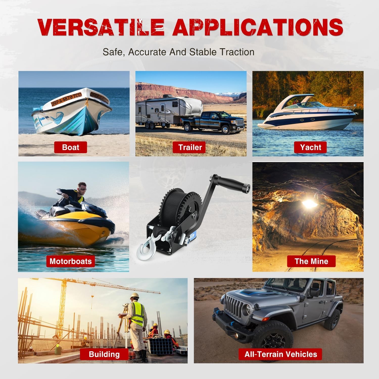 Nilight Boat Trailer Winch 2000 Lbs Hand Crank Winch Heavy Duty Boat Winches