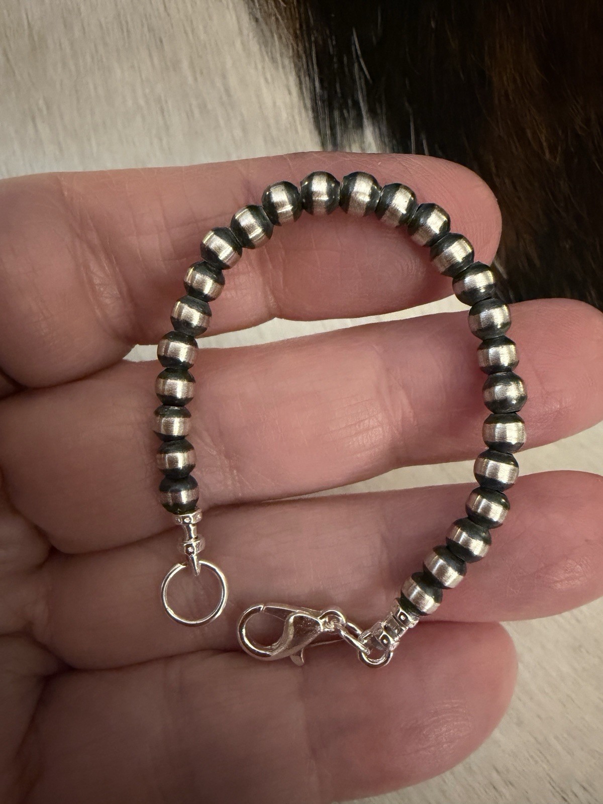 4” 4mm Navajo Desert Pearl / Beads Necklace EXTENDER Sterling Silver