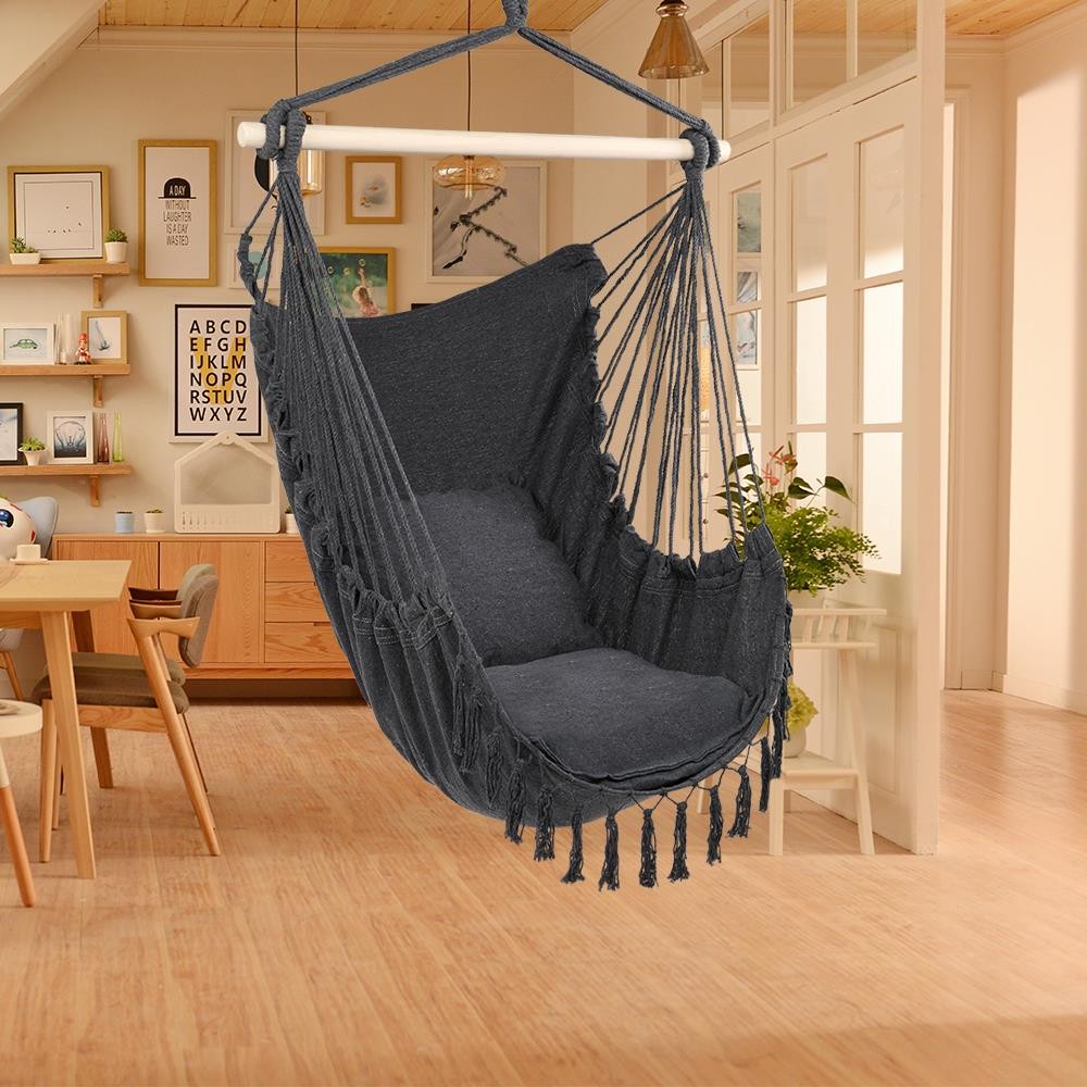 Hammock Hanging Rope Chair Swing Seat Patio Picnic Camping Dark Gray
