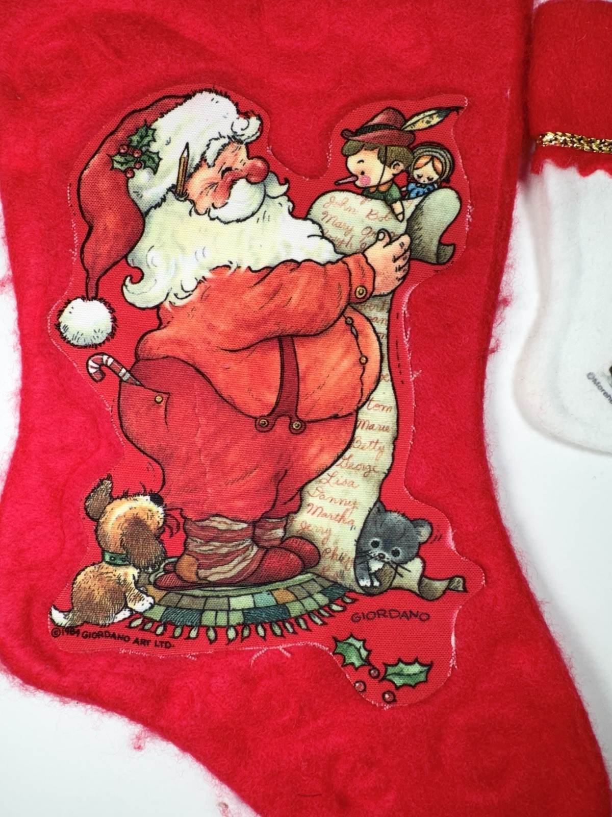 Vintage 1984 Giordano Santa Claus Puppy Kitten 13" & Morehead 6" Stockings VG!