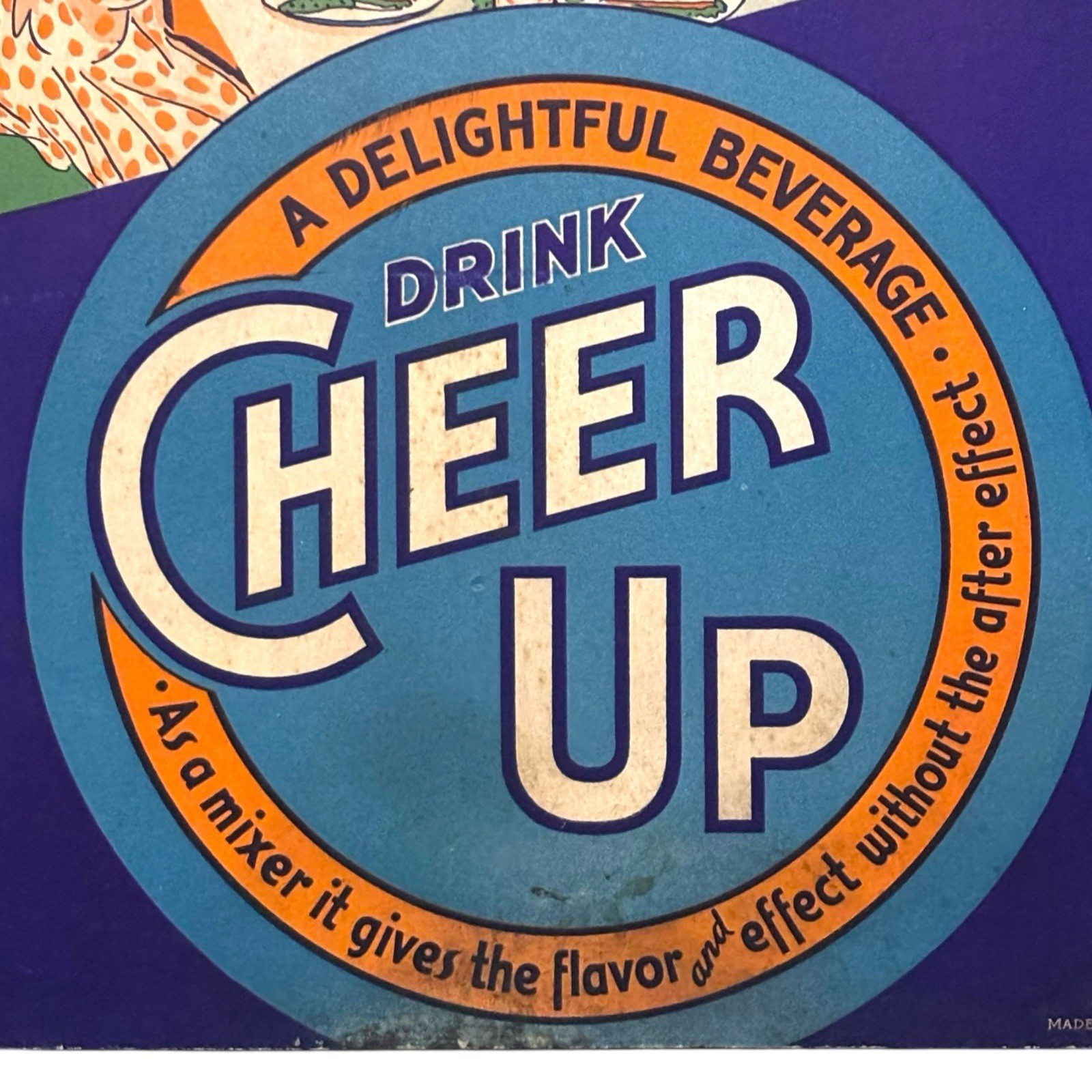 Vintage 1940s Art Deco Cheer Up Soda Pop Sign Easel Back 7UP Sprite Advertising