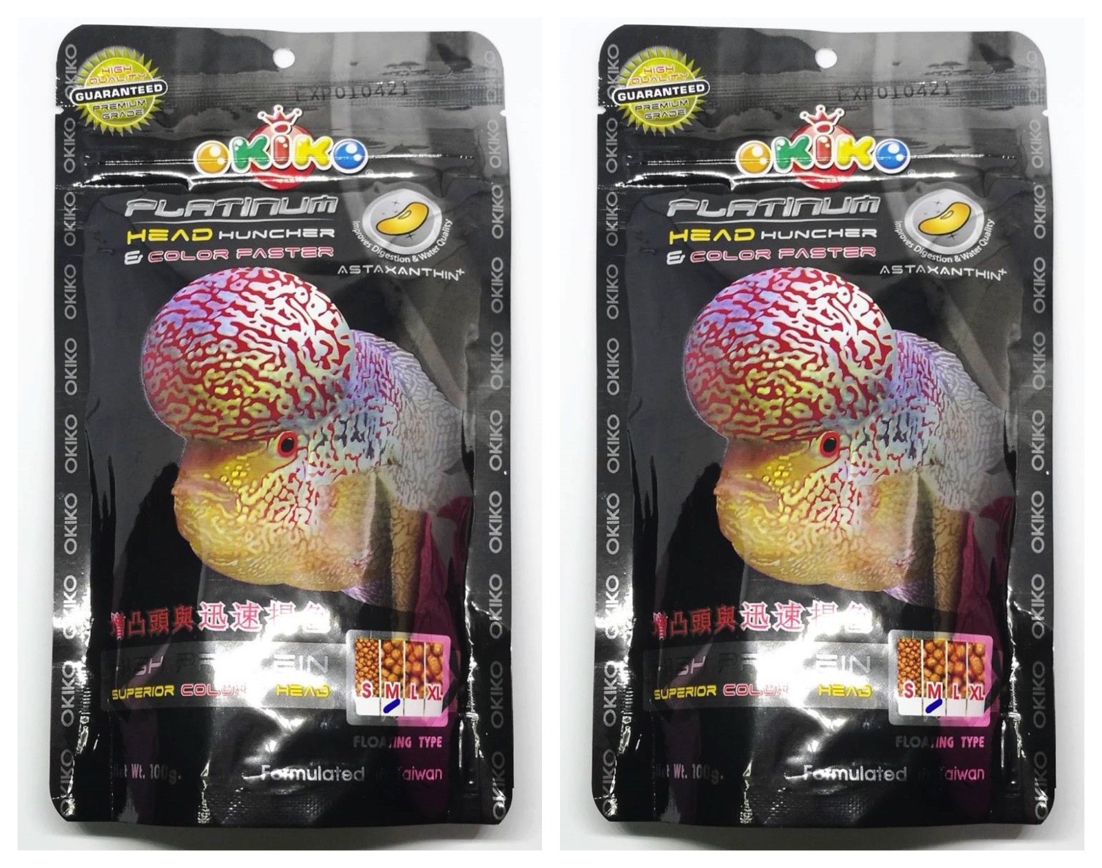 2 bags of Okiko Platinum flowerhorn 100 grams M, L and XL available *USA SELLER*