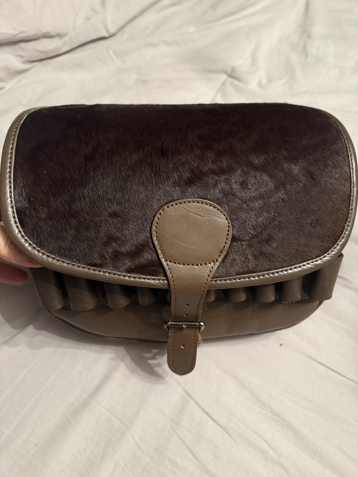 Cow Hide Leather Shotgun 120 Cartridges Holder Hunting Speed Bag Ammo