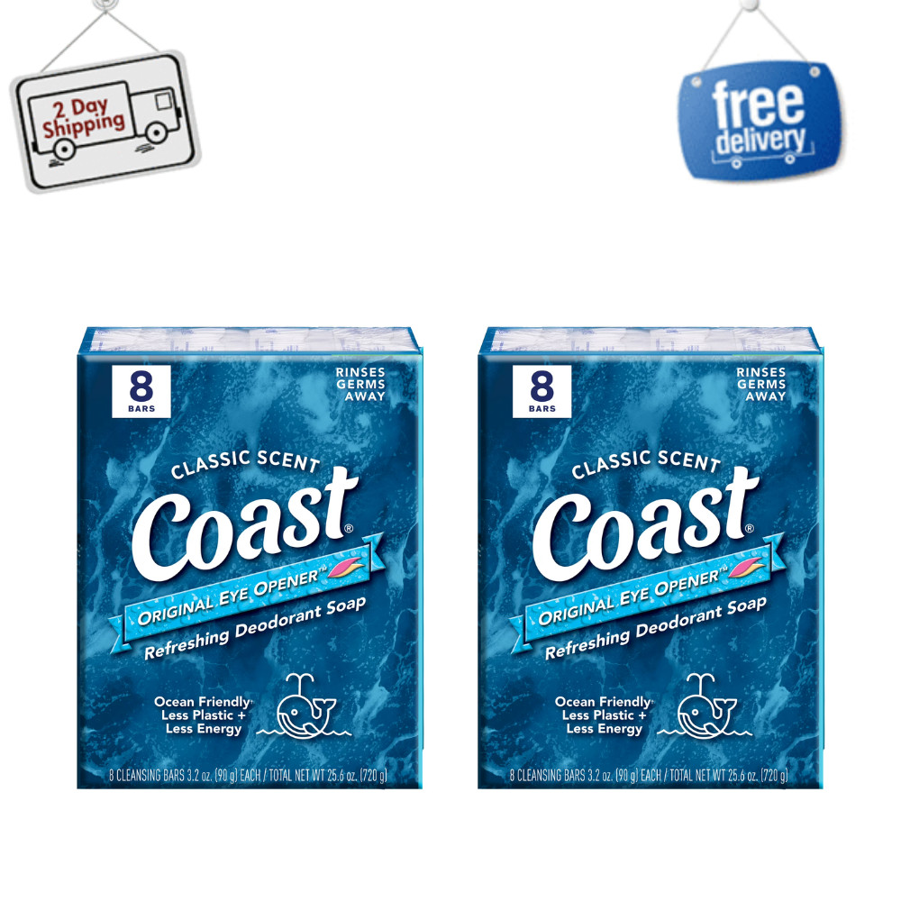 16 Bars Coast Refreshing Deodorant Bar Soap Classic Scent All Skin Types, 3.2 oz