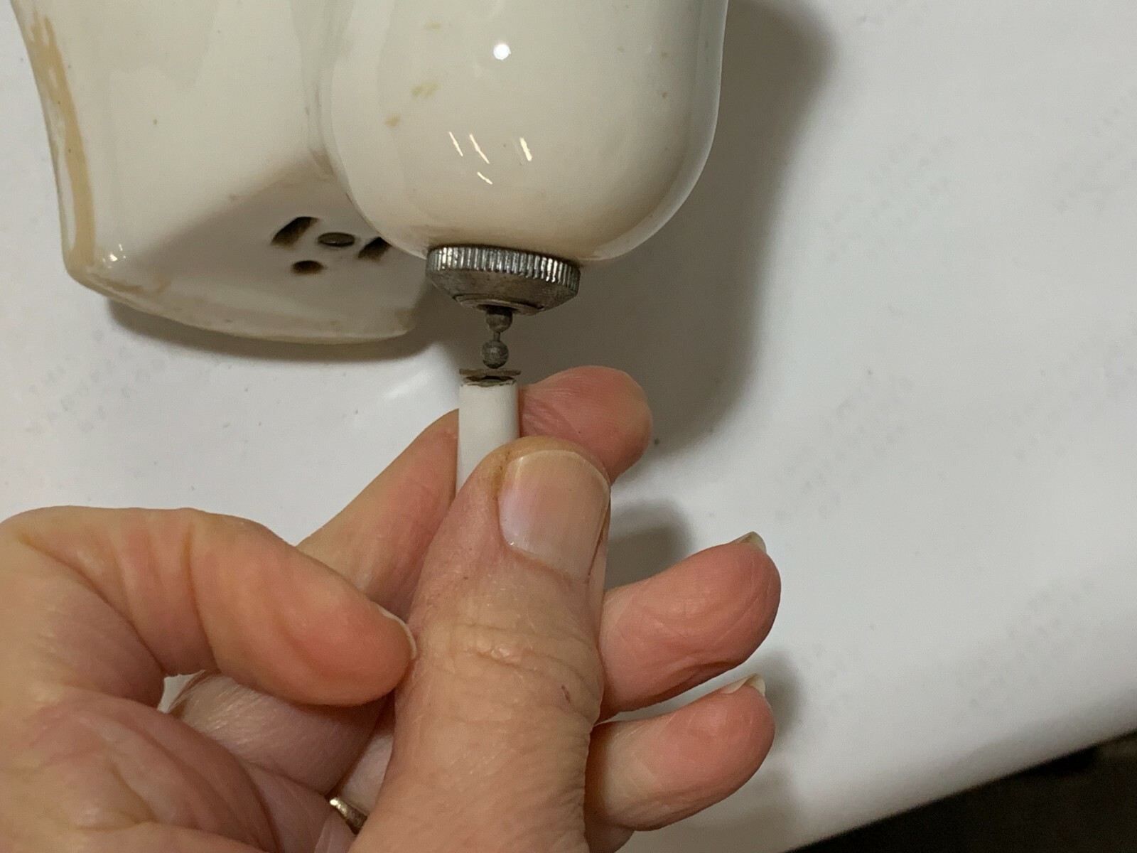 Vtg Deco White Porcelain Wall Light Fixture Pull Chain Outlet Sconce Bathroom