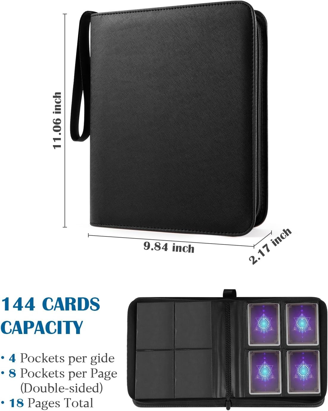 Top Loader Binder 4 Pocket for 144 Toploaders, Side Loading Toploader Binder for