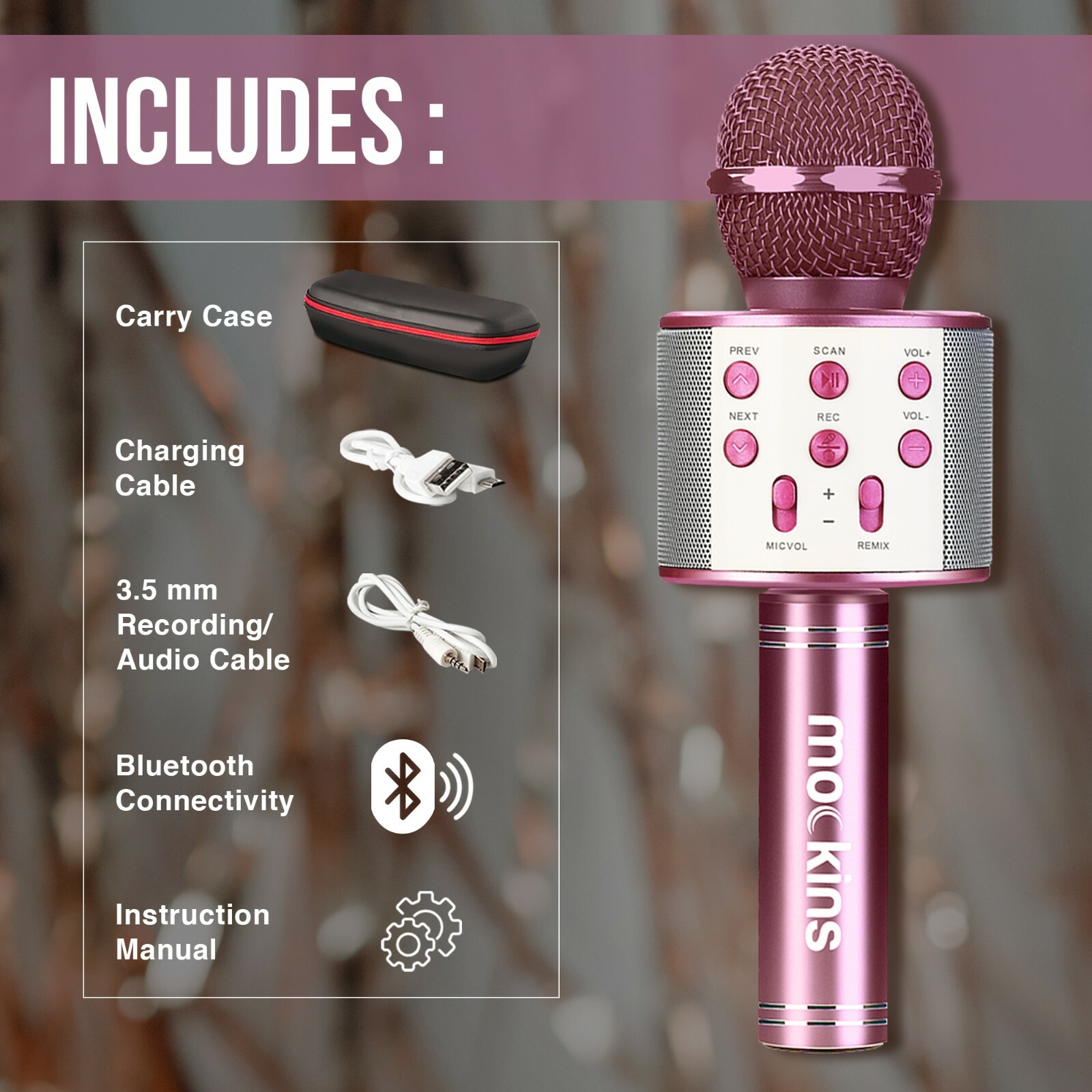 Mockins Portable Wireless Bluetooth KARAOKE MICROPHONE Purple Holiday Gift kids