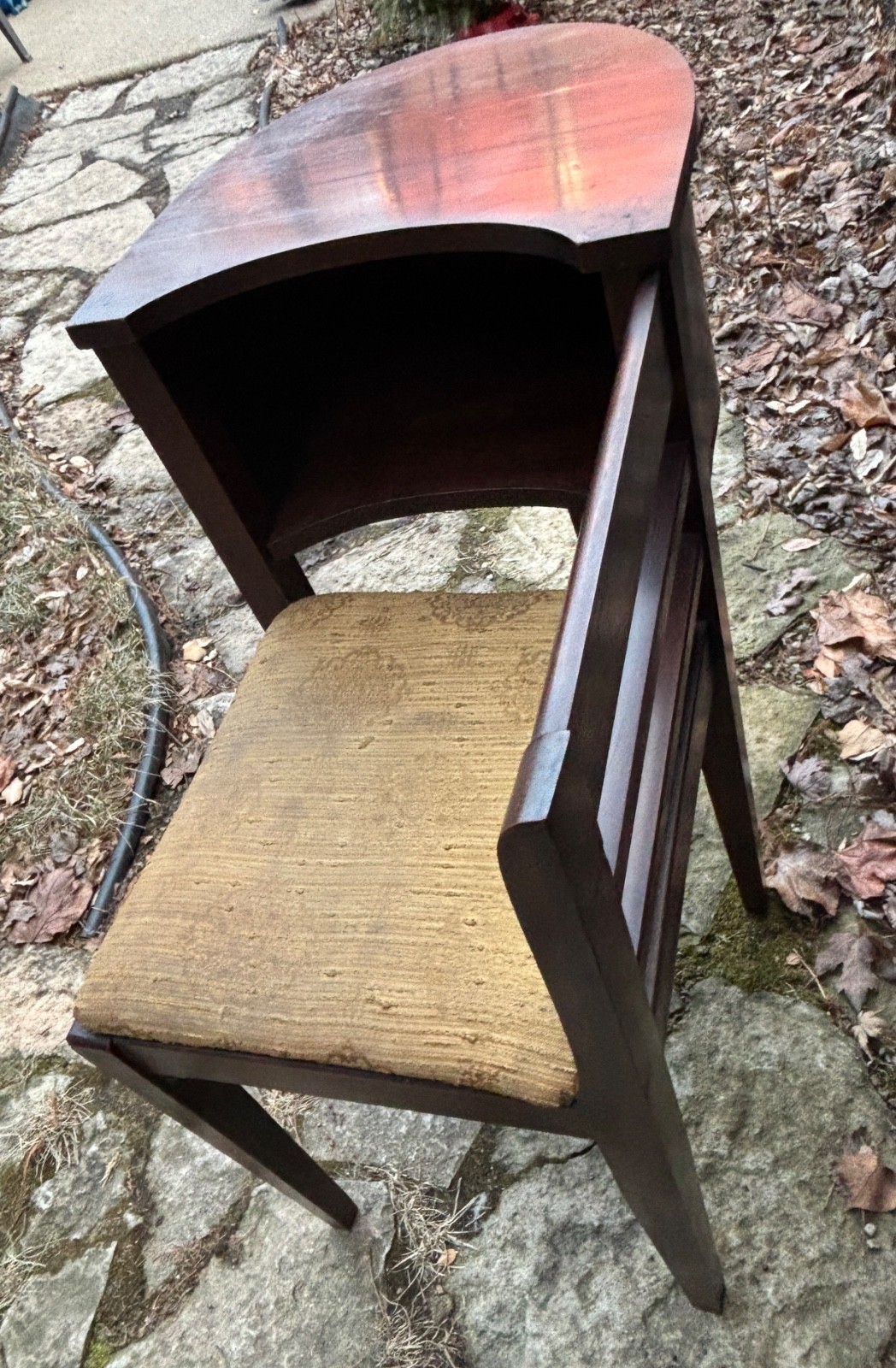 LOVELY!! ANTIQUE ART DECO ACCENT TELEPHONE TABLE GOSSIP BENCH CHAIR CURVED WOOD
