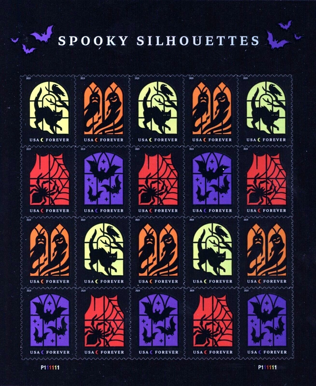 Unused USPS Postage Stamps 2019 "Spooky Silhouettes" Halloween Sheet 20  5420-23