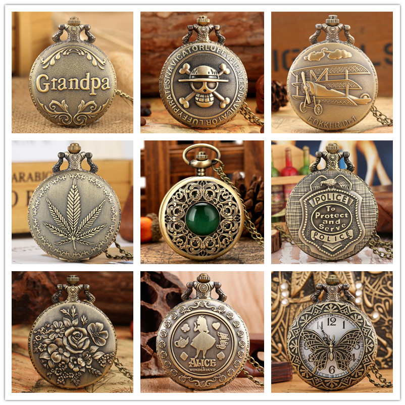 Antique Pocket Watch Chain Retro Style Analog Quartz Movement Watches for Men