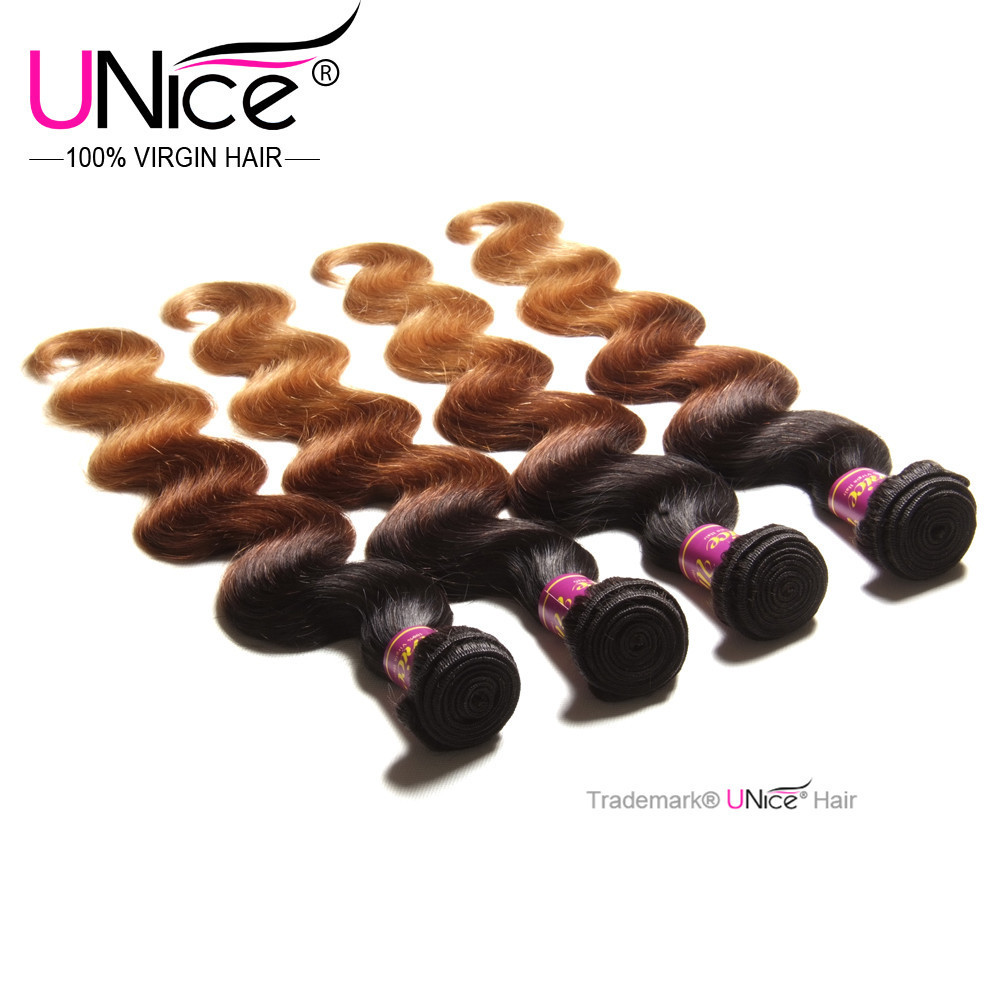 UNice 8A Brazilian Ombre Body Wave Human Hair Bundles Weaves 16"-26" US T1B/4/27