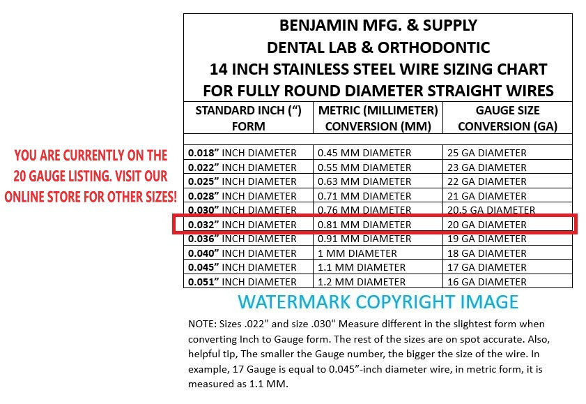 14 inch FULL ROUND Dental Stainless Steel Clasp Wire - 20 (GA) Gauge -100 Pieces