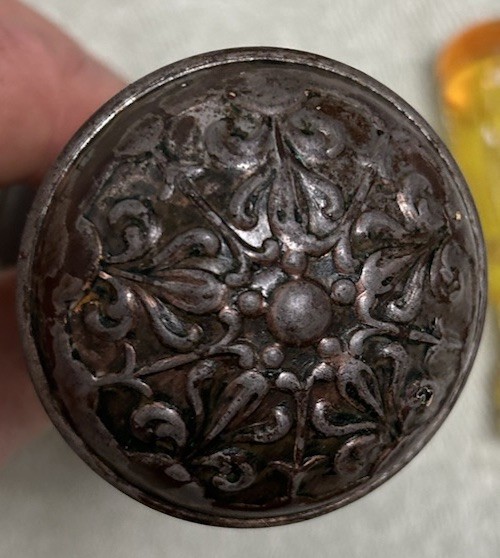 Antique Victorian Metal Door Knob Set With Mortise & Backplates