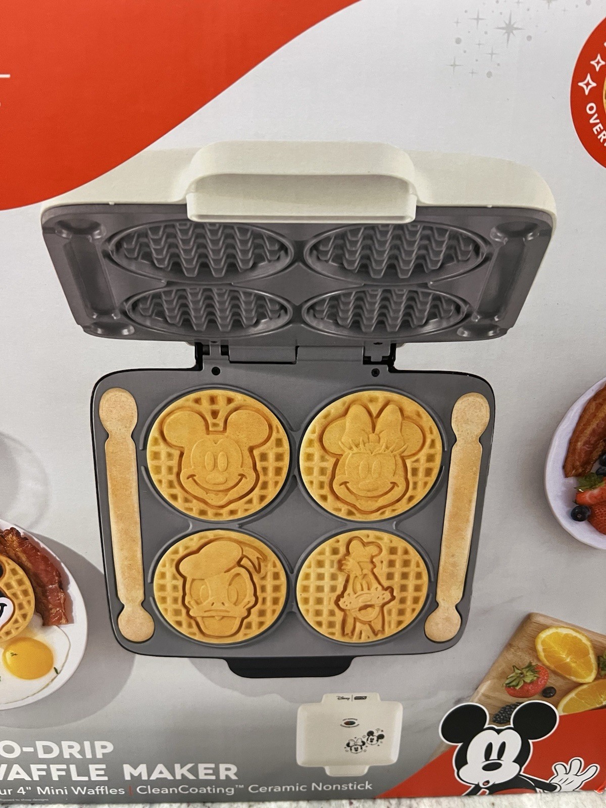 Disney Dash Mickey & Friends No-Drip Waffle Maker 4” Mini Waffles New