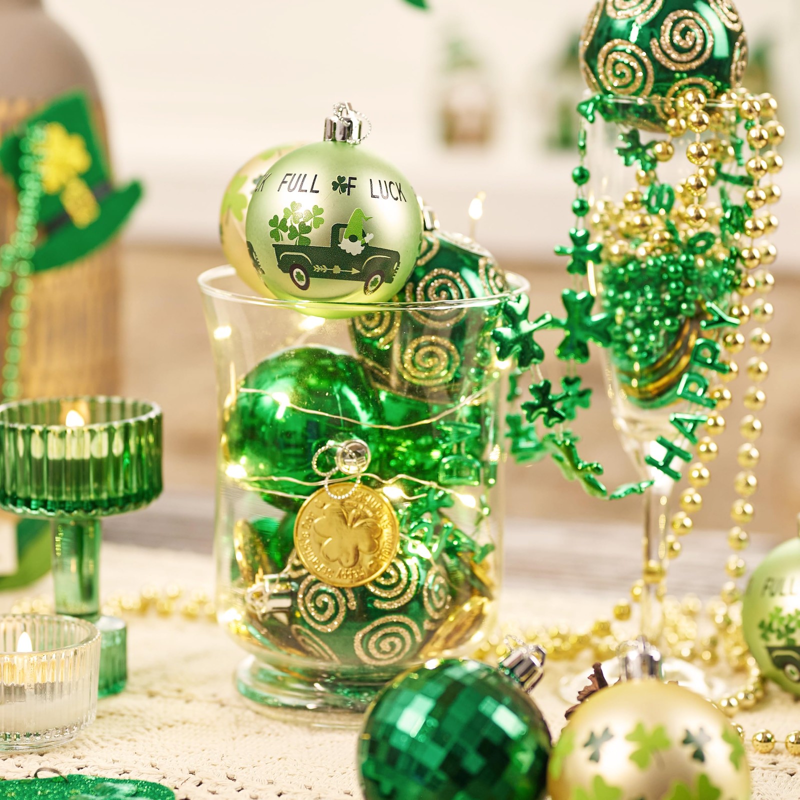 St Patricks Day Decorations Shamrock Tree Ornament Set, 9pcs 2.36inch Hanging...