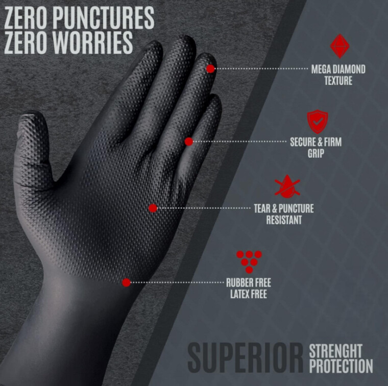 Black/Orange Nitrile Disposable Gloves 6 Mil Raised Diamond Texture | Fast Ship