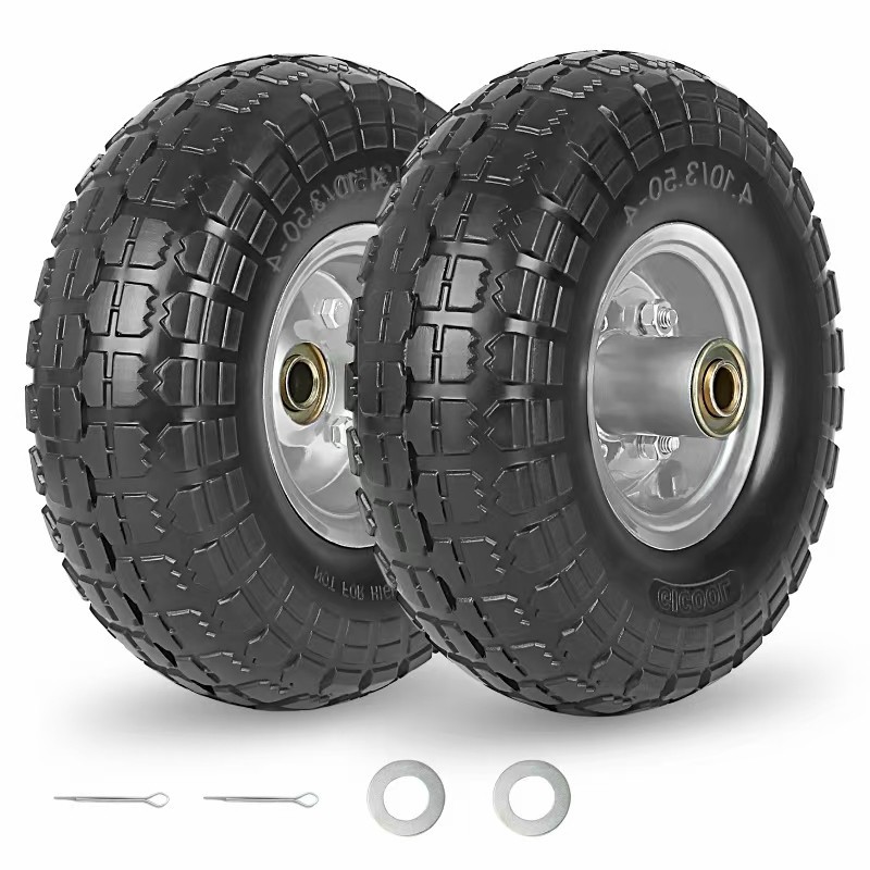 2 Pack 4.10/3.50-4 Flat Free Tire & Wheel for Garden Wagon Hand Truck Trolley