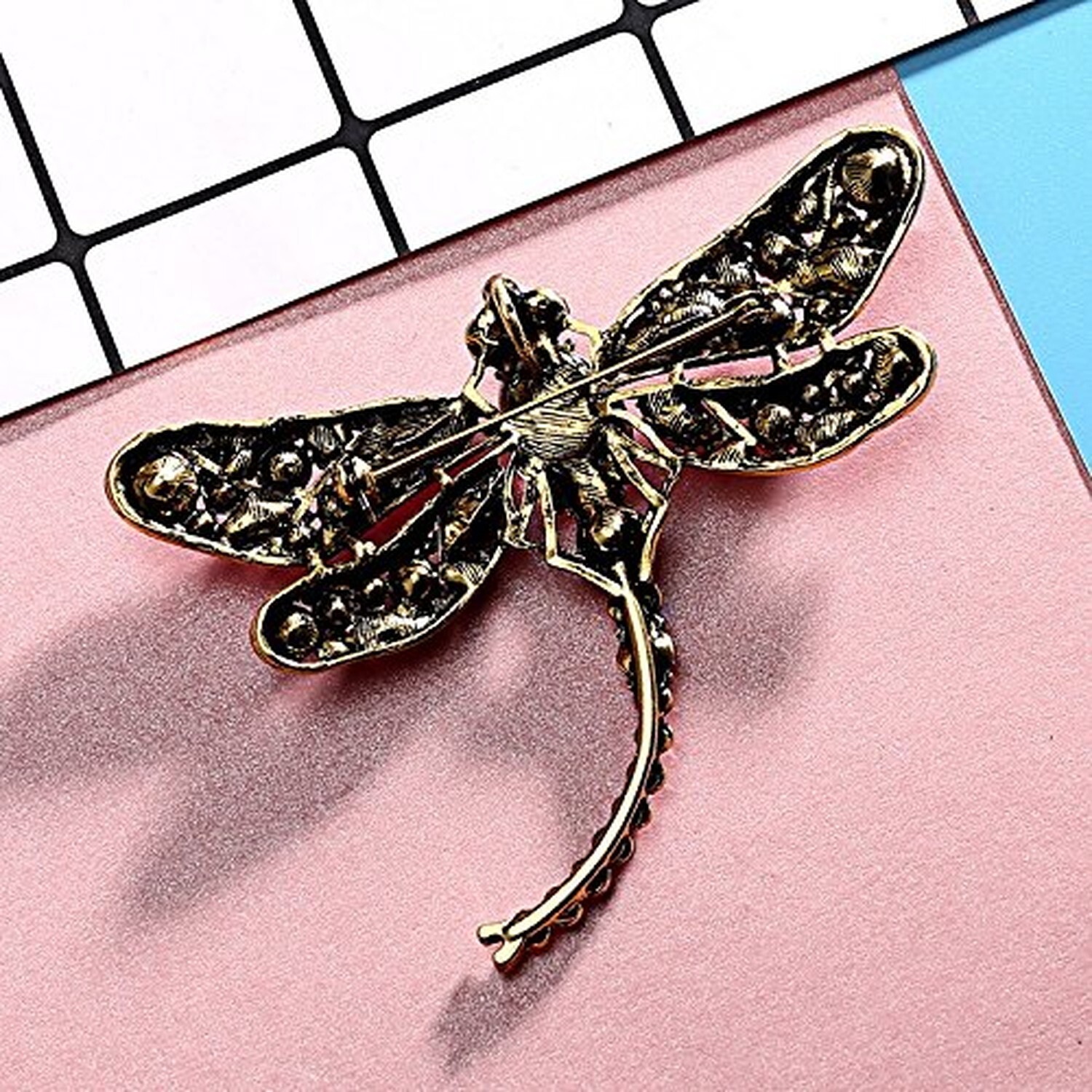 Green Crystal Rhinestone 3.6" Dragonfly Brooch Pin Pendant Jewelry Birthday G...
