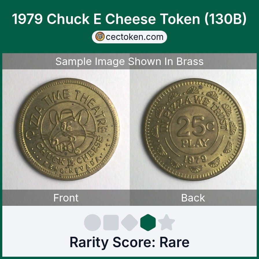 1979 Chuck E Cheese Token (130B) Pizzatime Theatre Reno, Nevada Brass 25mm Rare