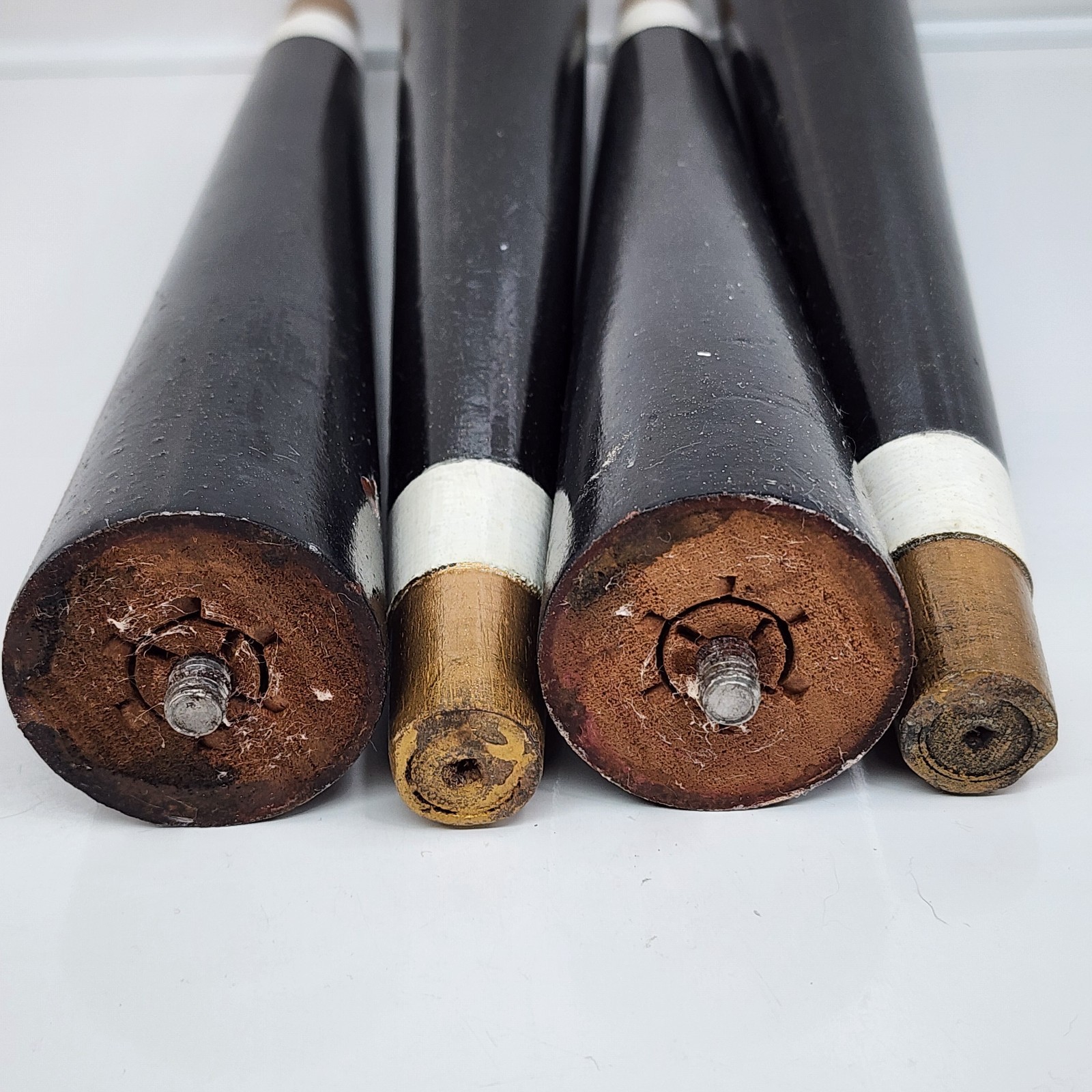 Vintage MCM Tapered Wood Furniture Legs 12" Black Brass Caps Mid Century Modern