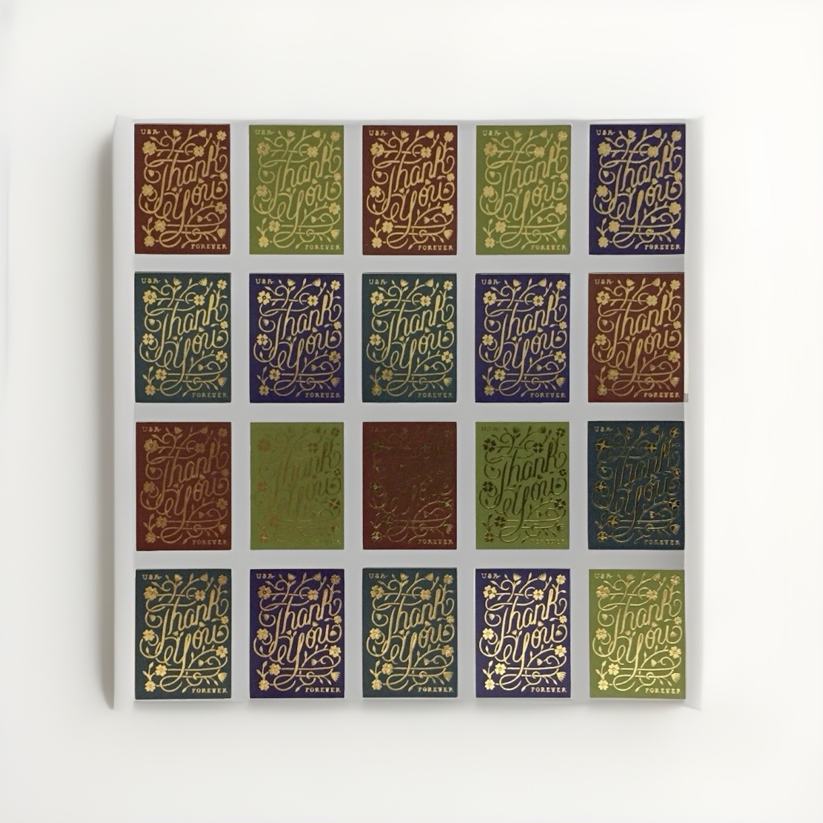 2020 USPS SHEET OF 20 FIRST CLASS LETTER STAMPS- THANK YOU STAMP 78¢