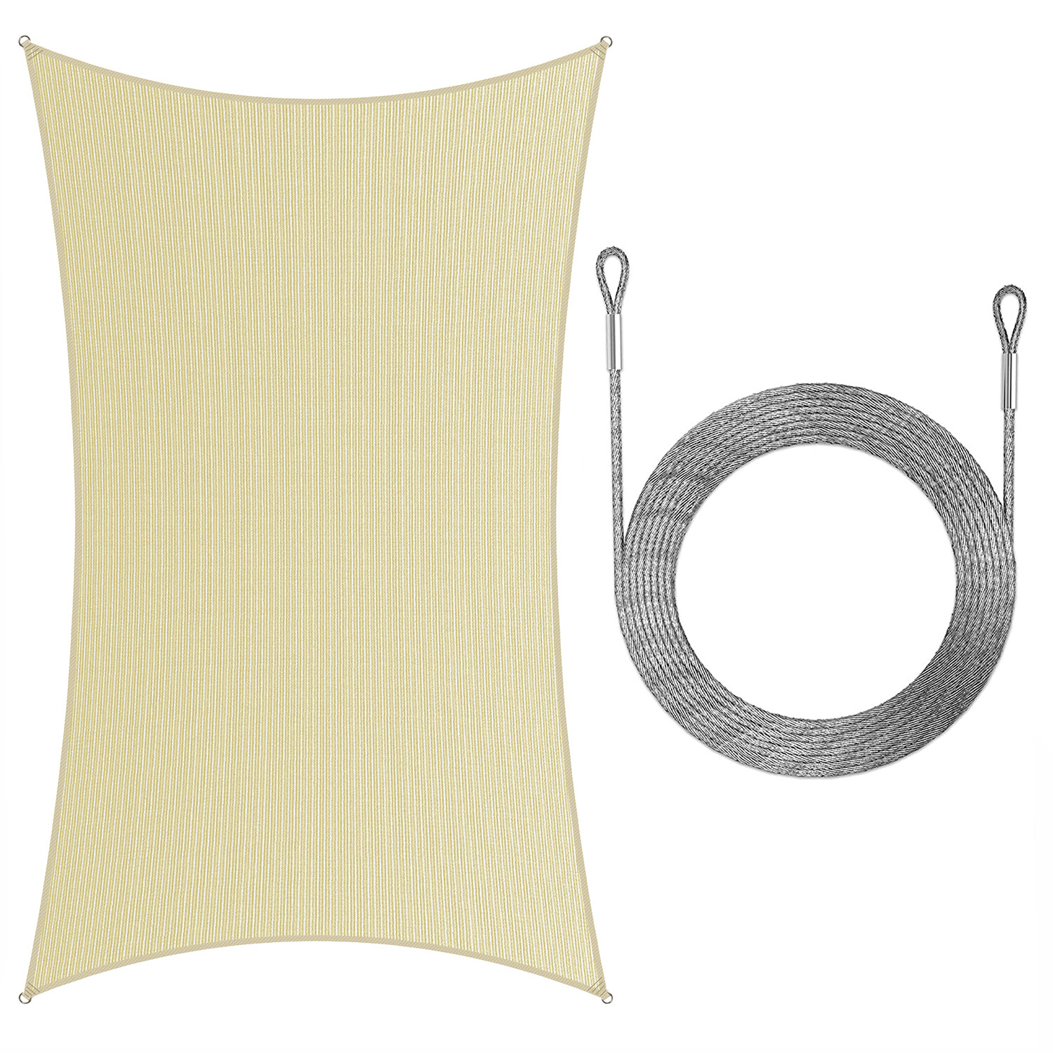 ColourTree Rectangle Sun Shade Sail with Steel Cable Ropes