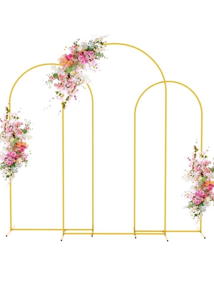 3 Arch Backdrop Stand Metal Arbor Gold Wedding Arch Frame 7.2FT,6.6FT,6FT Square