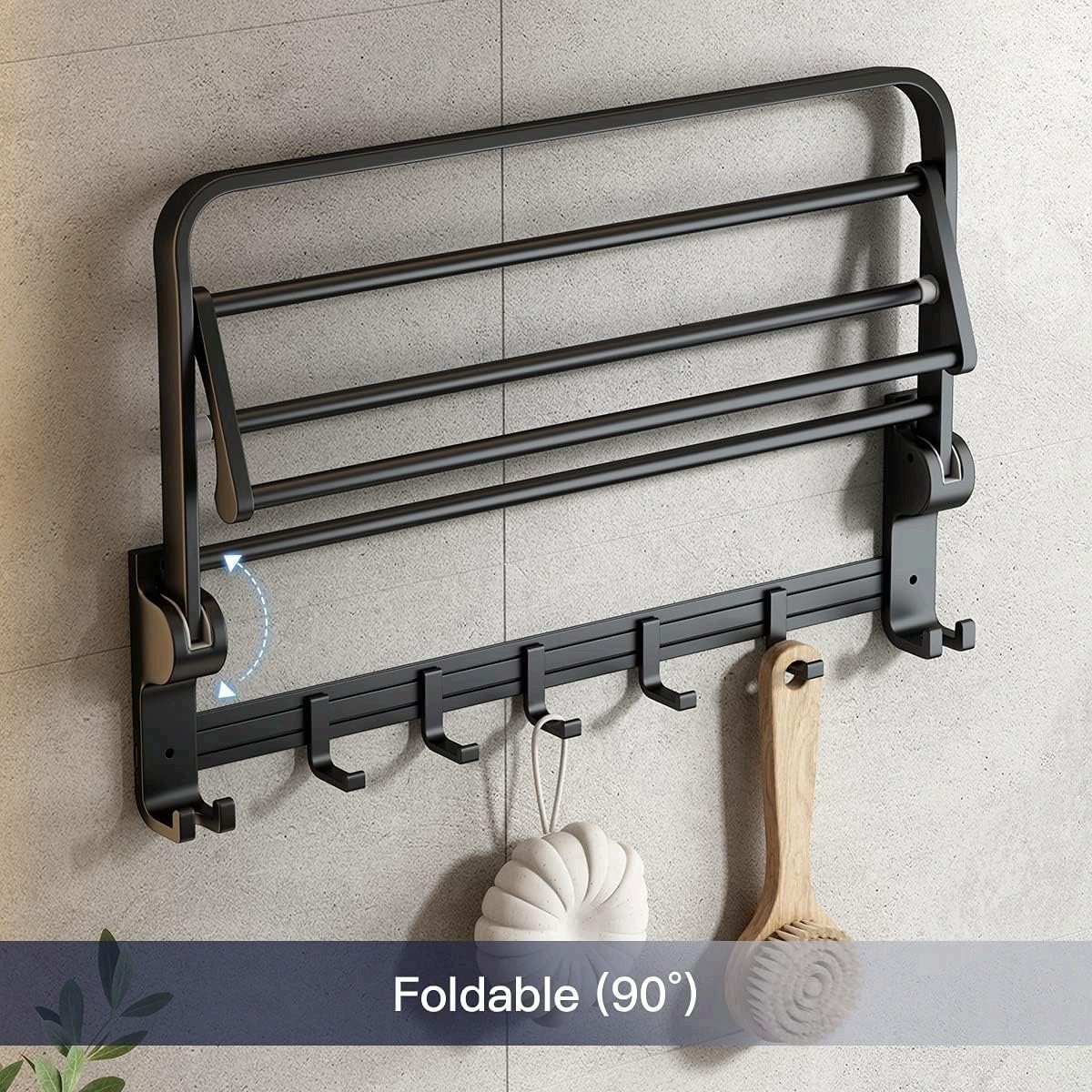 24 Inch Towel Rack with Towel Bar Holder Foldable Towel Shelf with Movable Hooks