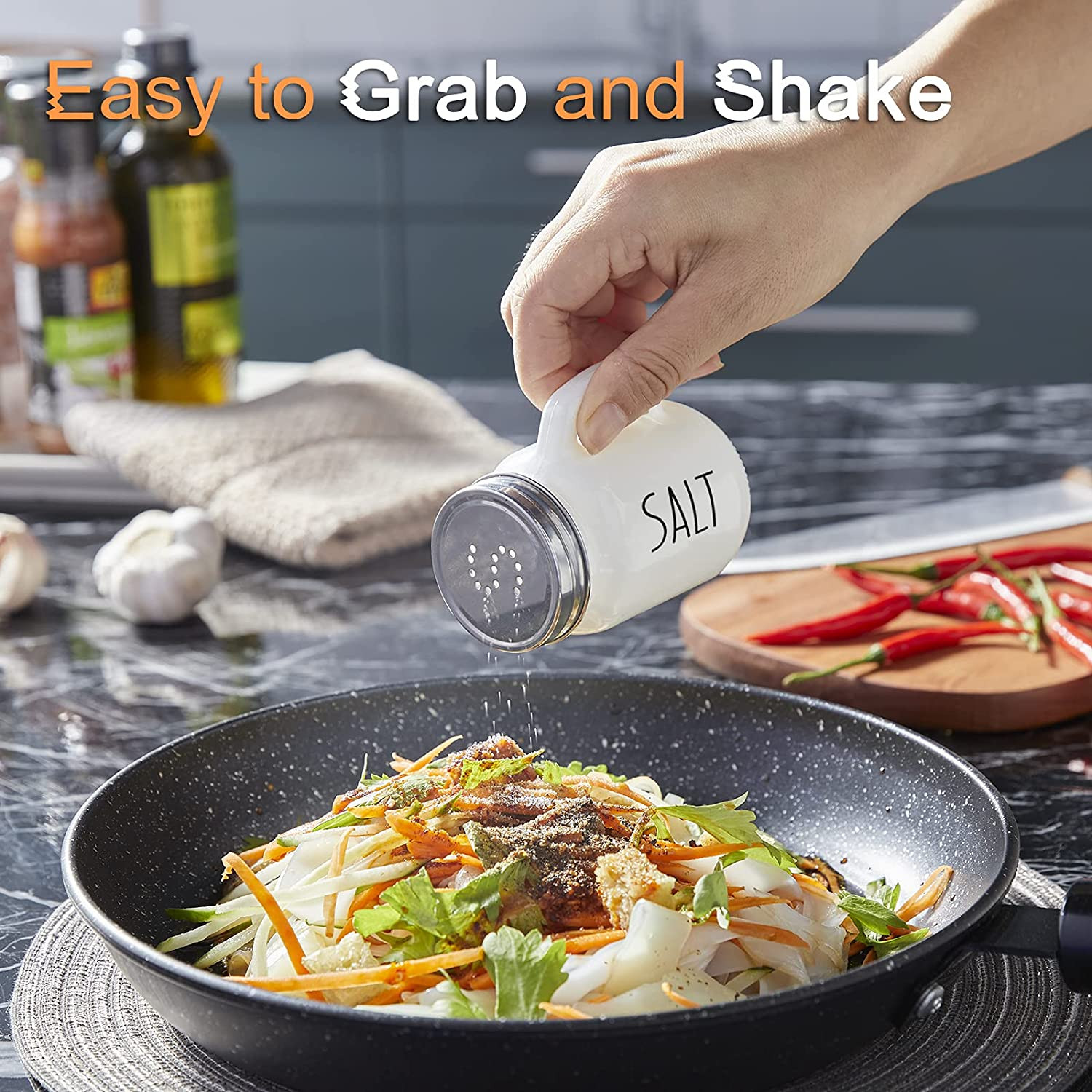 Salt and Pepper Shakers Set, 4 Oz Cute Glass Black White Sets Stainless Lids