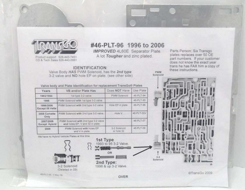 4L60E Transgo Valve Body Plate 1996-2006 Heavy Duty (46-PLT-96)**