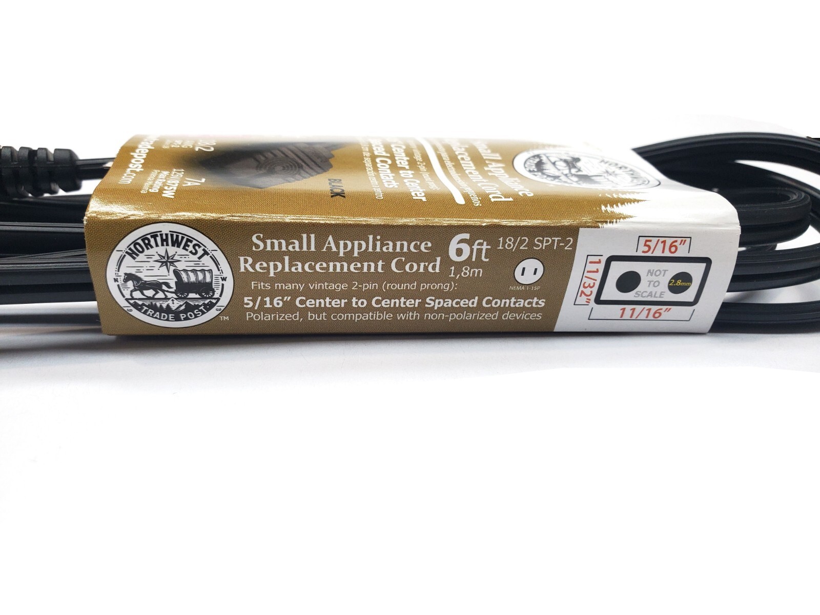 Replacement 6ft Power Cord for Vintage Solid State TV Stereo Radio 2-Prong Pin