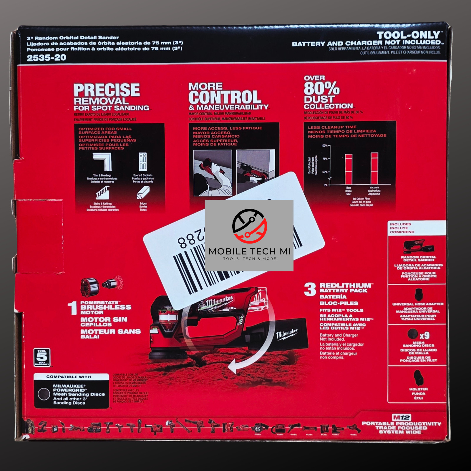 Milwaukee 2535-20 M12 FUEL 3" Random Orbital Detail Sander Brushless New in Box