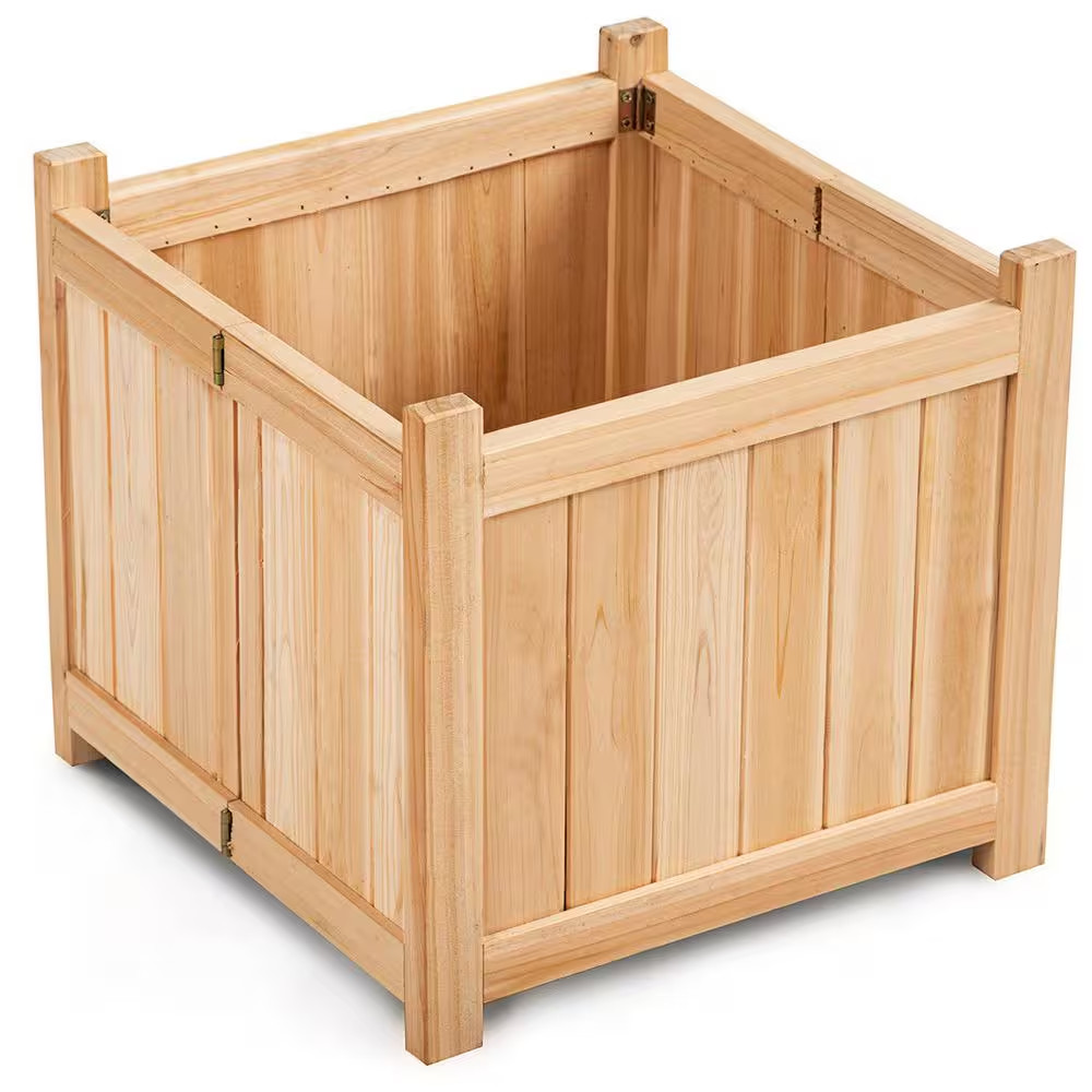 15 In. L X 15 In. W X 14 In. H Beige Wood Square Flower Planter Box Raised Veget