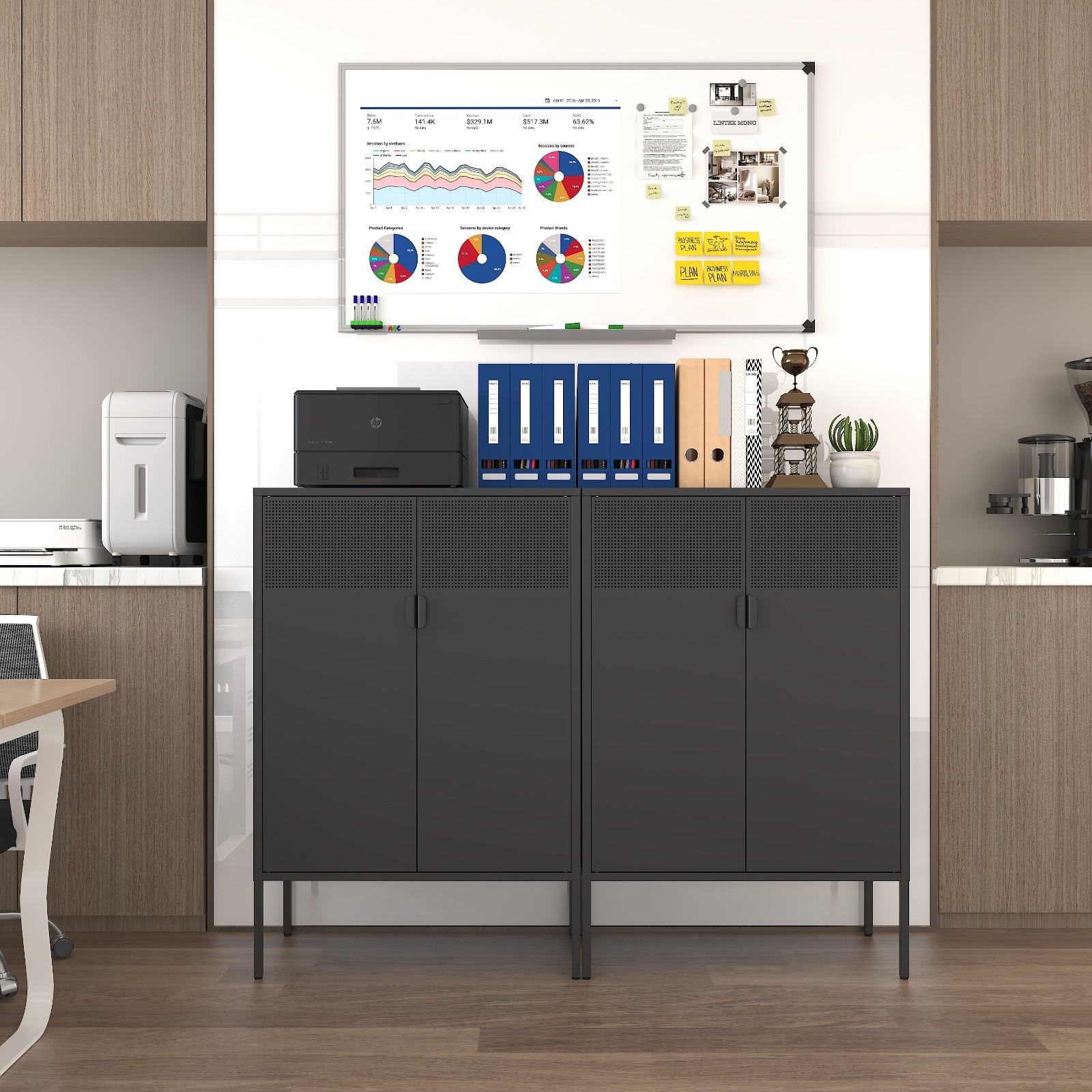 Black Metal Storage Cabinet,2 Door TV Stand, Metal Mesh Accent Cabinet