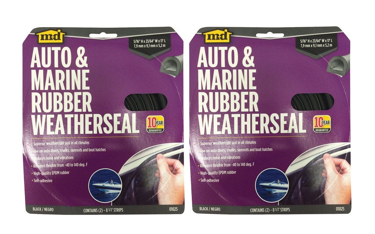 2 ~ M-D Auto & Marine Black Rubber Self Adhesive WeatherSeal 2 pk(8-1/2" Strips)