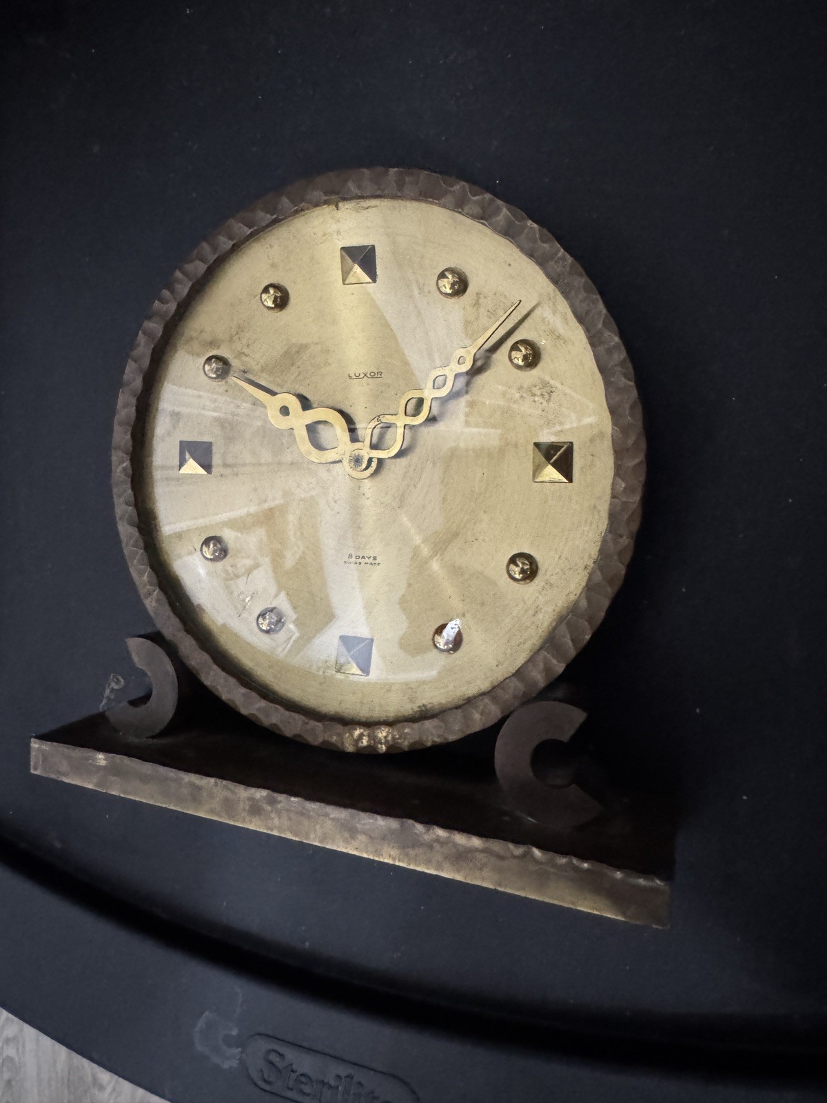 Antique Working 1930's LUXOR Swiss Gilt Brass 8 Day 15 Jewel Mantel Desk Clock