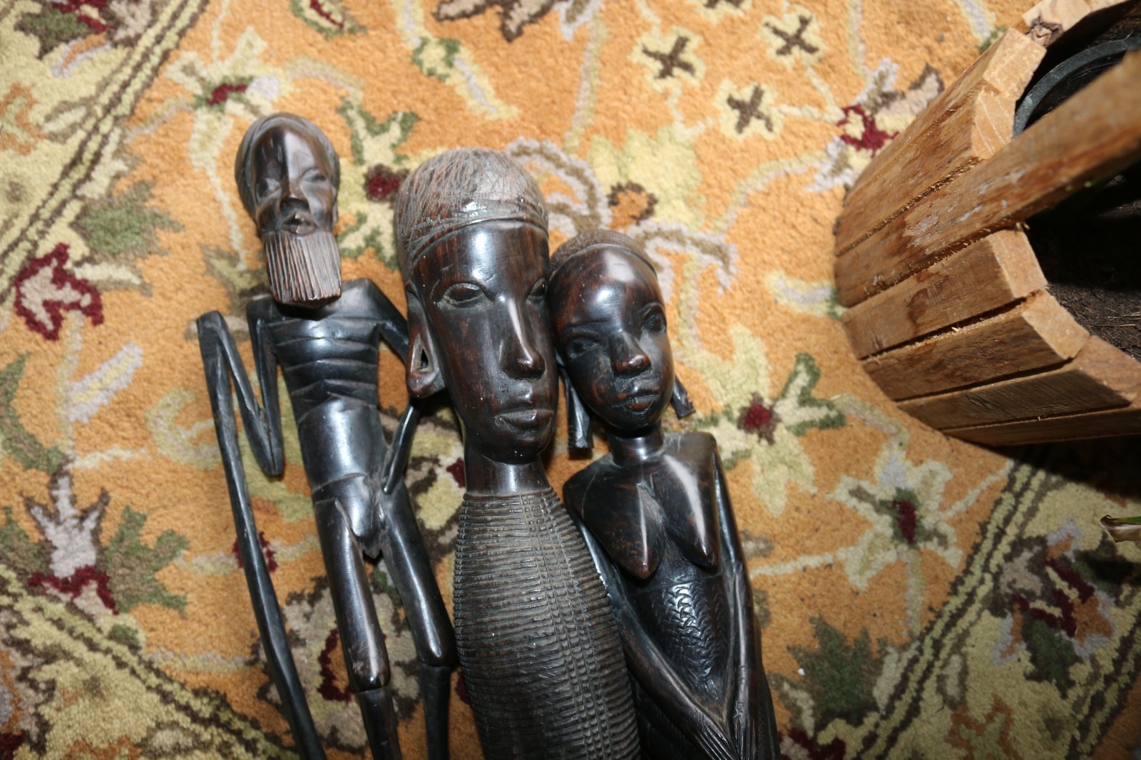 3 Mid Century African Figures, carved Exotic Ebony ,